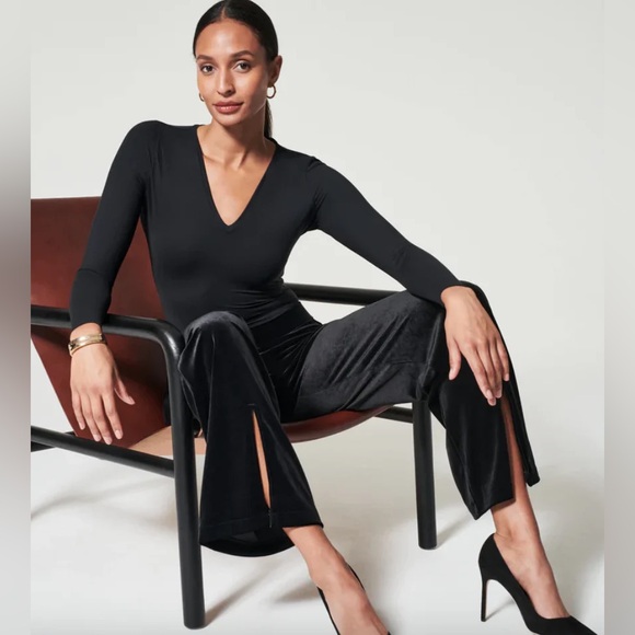 SPANX Velvet Black Front Hem Slit Pull On Pants Size 3X Holiday Fashion - Picture 1 of 10